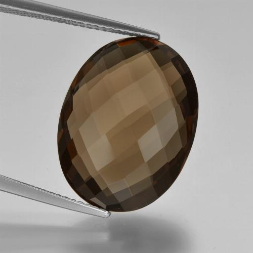 14.29캐럿 천연 초콜릿 브라운 스모키 쿼츠, 타원형 컷, 20×15.1 mm, VVS