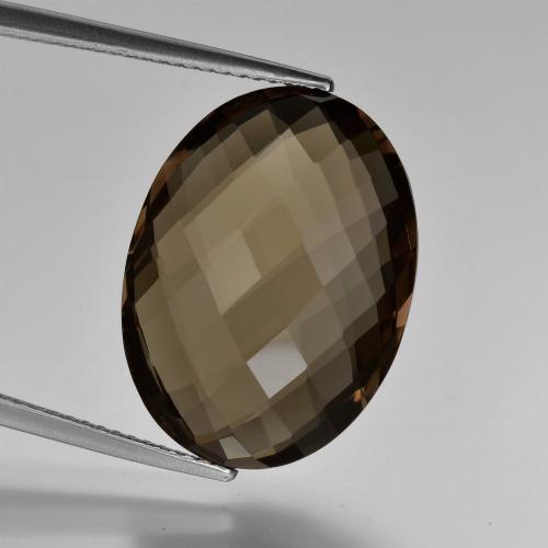 13.09캐럿 천연 미디엄 브라운 스모키 쿼츠, 타원형 컷, 20.1×15 mm, VVS