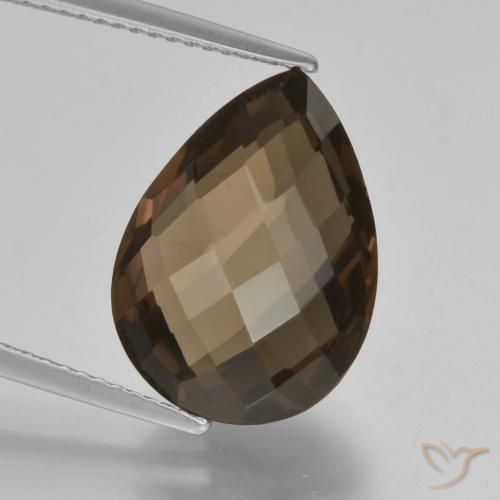 7.73ct 자연스러운 초콜릿 브라운 스모키 쿼츠, 배 모양, VVS-VS