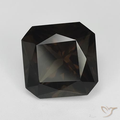 8.77ct 자연스러운 딥 초콜릿 브라운 스모키 쿼츠, 에메랄드 컷, VVS