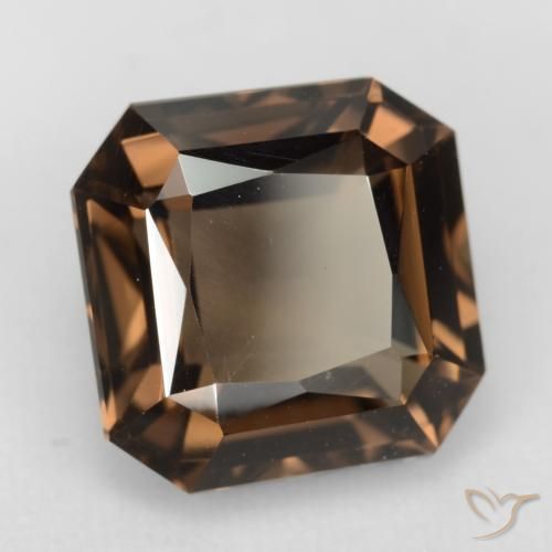 6.53캐럿 천연 브라운 스모키 쿼츠, 에메랄드 컷, 11.5×11.4 mm, VVS
