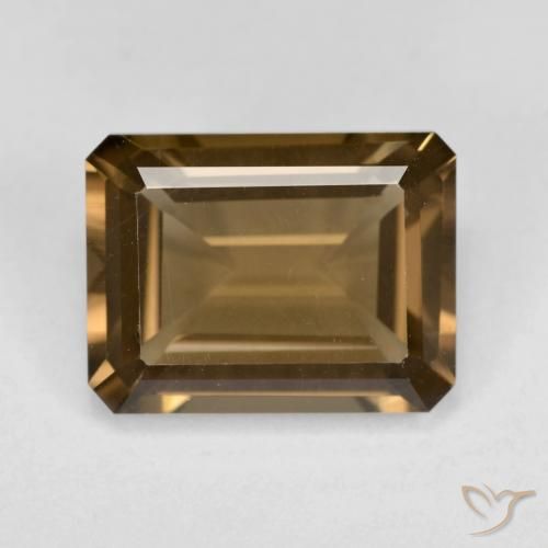 6.11ct 자연스러운 미디엄 다크 브라운 스모키 쿼츠, 에메랄드 컷, VVS-VS