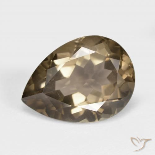 6.33ct 자연스러운 미디엄 라이트 브라운 스모키 쿼츠, 배 모양, VVS-VS