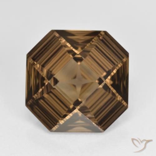 6.04ct 자연스러운 웜 브라운 스모키 쿼츠, 에메랄드 컷, VVS