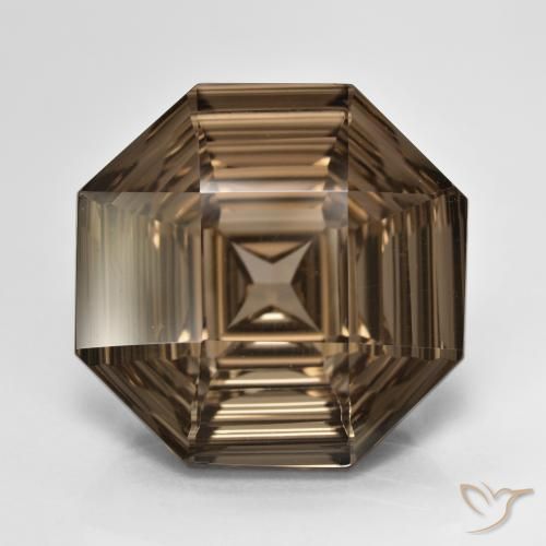 14.22ct 자연스러운 라이트 모카 스모키 쿼츠, 에메랄드 컷, VVS
