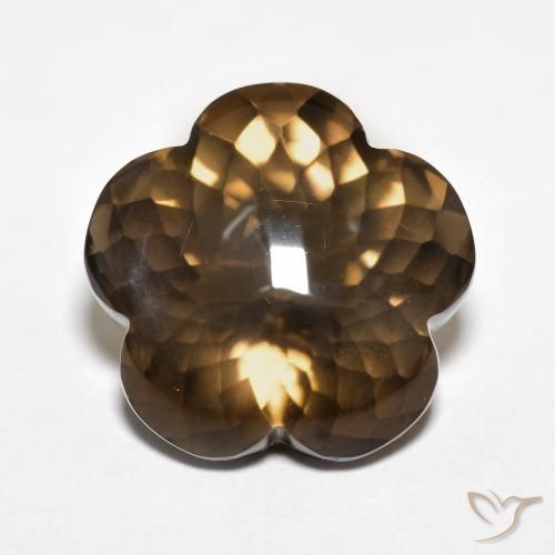 11.15ct 자연스러운 웜 브라운 스모키 쿼츠, 플라워 컷, 투명한