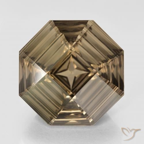 13.59ct 자연스러운 미디엄 라이트 브라운 스모키 쿼츠, 에메랄드 컷, VVS