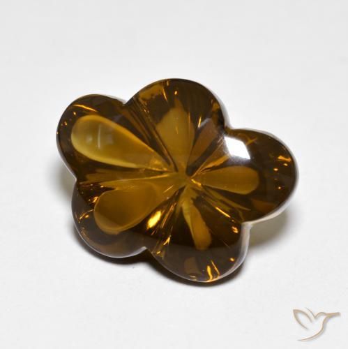 9.16ct 자연스러운 캐러멜 브라운 스모키 쿼츠, 플라워 컷, 투명한