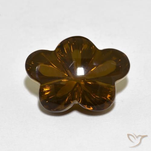 6.12ct 자연스러운 웜 브라운 스모키 쿼츠, 플라워 컷, 투명한