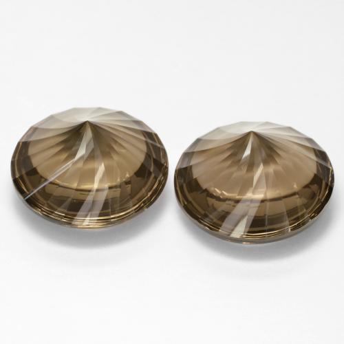 25.45캐럿 천연 웜 브라운 스모키 쿼츠 보석, 라운드 컷, 16.10 mm, VVS