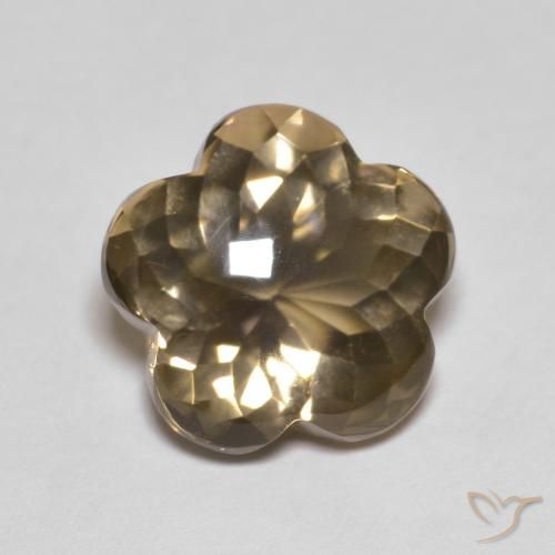 4.55ct 자연스러운 미디엄 라이트 브라운 스모키 쿼츠, 플라워 컷, 투명한