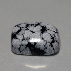 7.03캐럿 천연 스노우플레이크 스노우플레이크 옵시디언, 쿠션 컷, 17.4×10.3 mm, 불투명체