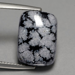 7.03캐럿 천연 스노우플레이크 스노우플레이크 옵시디언, 쿠션 컷, 17.4×10.3 mm, 불투명체
