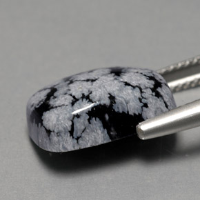 7.03캐럿 천연 스노우플레이크 스노우플레이크 옵시디언, 쿠션 컷, 17.4×10.3 mm, 불투명체