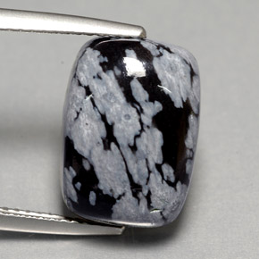 7.06캐럿 천연 스노우플레이크 스노우플레이크 옵시디언, 쿠션 컷, 14.2×10.3 mm, 불투명체