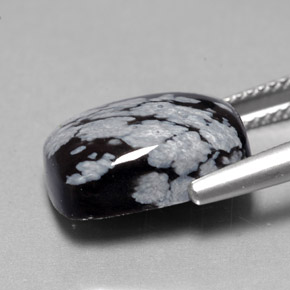7.06캐럿 천연 스노우플레이크 스노우플레이크 옵시디언, 쿠션 컷, 14.2×10.3 mm, 불투명체