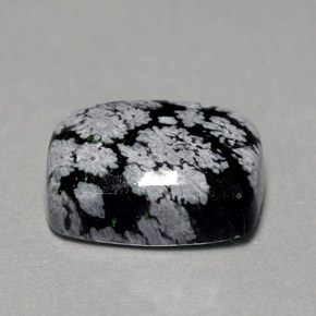 6.92캐럿 천연 스노우플레이크 스노우플레이크 옵시디언, 쿠션 컷, 14.3×10.3 mm, 불투명체