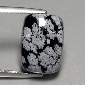 6.92캐럿 천연 스노우플레이크 스노우플레이크 옵시디언, 쿠션 컷, 14.3×10.3 mm, 불투명체