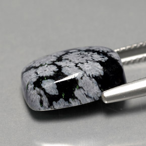 6.92캐럿 천연 스노우플레이크 스노우플레이크 옵시디언, 쿠션 컷, 14.3×10.3 mm, 불투명체
