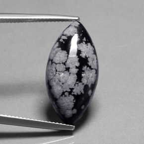 10.16캐럿 천연 스노우플레이크 스노우플레이크 옵시디언, 마퀴즈, 14.4×11.9 mm, 불투명체