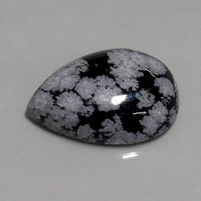 8.15캐럿 천연 블랙 화이트 스노우플레이크 옵시디언, 배 모양, 18×13 mm, 불투명체