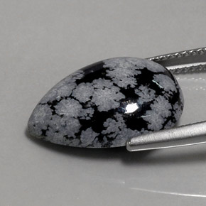 8.15캐럿 천연 블랙 화이트 스노우플레이크 옵시디언, 배 모양, 18×13 mm, 불투명체