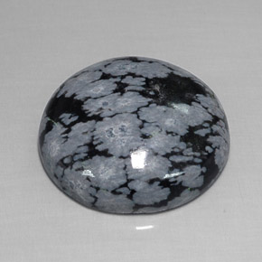 16.26캐럿 천연 그레이 화이트 블랙 스노우플레이크 옵시디언, 라운드 컷, 20.08 mm, 불투명체