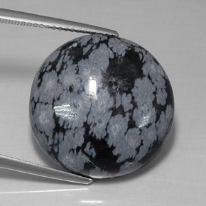 16.26캐럿 천연 그레이 화이트 블랙 스노우플레이크 옵시디언, 라운드 컷, 20.08 mm, 불투명체