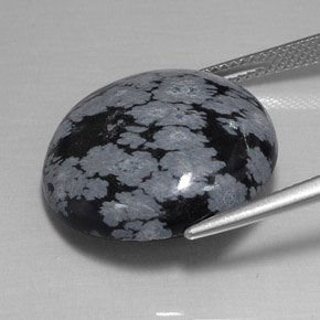 16.26캐럿 천연 그레이 화이트 블랙 스노우플레이크 옵시디언, 라운드 컷, 20.08 mm, 불투명체