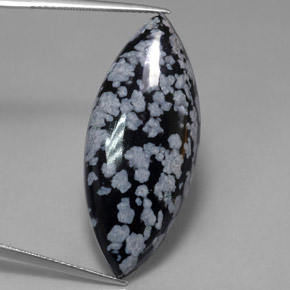 21.50캐럿 천연 스노우플레이크 스노우플레이크 옵시디언, 마퀴즈, 35.6×15.2 mm, 불투명체