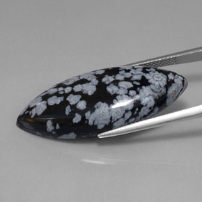 21.50캐럿 천연 스노우플레이크 스노우플레이크 옵시디언, 마퀴즈, 35.6×15.2 mm, 불투명체
