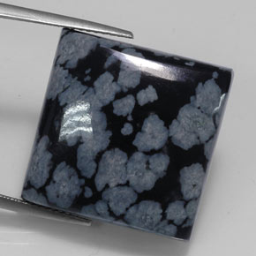 23.11캐럿 천연 그레이 화이트 블랙 스노우플레이크 옵시디언, 스퀘어, 20×19.9 mm, 불투명체
