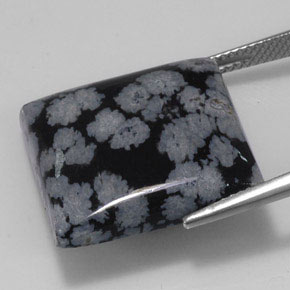 20.36캐럿 천연 그레이 화이트 블랙 스노우플레이크 옵시디언, 스퀘어, 19.9×19.8 mm, 불투명체