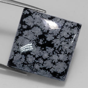 22.09캐럿 천연 그레이 화이트 블랙 스노우플레이크 옵시디언, 스퀘어, 19.9×19.9 mm, 불투명체