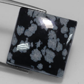 21.34캐럿 천연 그레이 화이트 블랙 스노우플레이크 옵시디언, 스퀘어, 20×19.9 mm, 불투명체