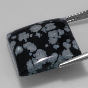 21.34캐럿 천연 그레이 화이트 블랙 스노우플레이크 옵시디언, 스퀘어, 20×19.9 mm, 불투명체
