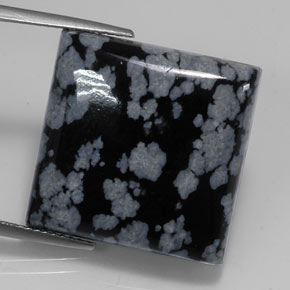 21.45캐럿 천연 그레이 화이트 블랙 스노우플레이크 옵시디언, 스퀘어, 19.9×19.9 mm, 불투명체