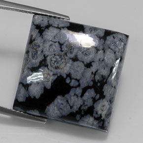 22.67캐럿 천연 그레이 화이트 블랙 스노우플레이크 옵시디언, 스퀘어, 19.7×19.5 mm, 불투명체