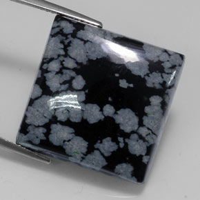 21.53캐럿 천연 그레이 화이트 블랙 스노우플레이크 옵시디언, 스퀘어, 19.9×19.9 mm, 불투명체