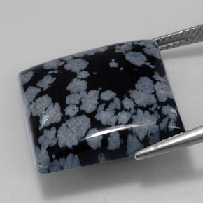 21.53캐럿 천연 그레이 화이트 블랙 스노우플레이크 옵시디언, 스퀘어, 19.9×19.9 mm, 불투명체