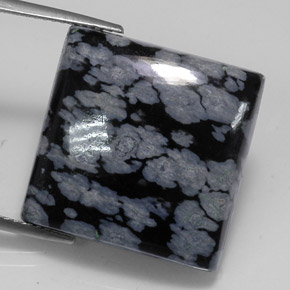 22.48캐럿 천연 블랙 화이트 스노우플레이크 옵시디언, 스퀘어, 20×20 mm, 불투명체