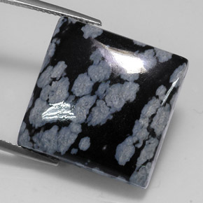 22.60캐럿 천연 그레이 화이트 블랙 스노우플레이크 옵시디언, 스퀘어, 19.7×19.7 mm, 불투명체