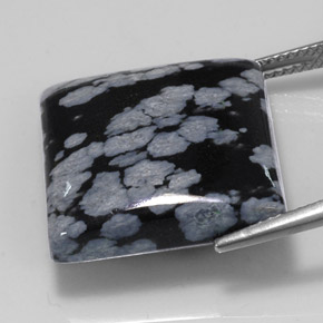 22.60캐럿 천연 그레이 화이트 블랙 스노우플레이크 옵시디언, 스퀘어, 19.7×19.7 mm, 불투명체