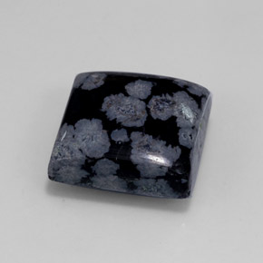 12.55캐럿 천연 그레이 화이트 블랙 스노우플레이크 옵시디언, 스퀘어, 15.1×15.1 mm, 불투명체
