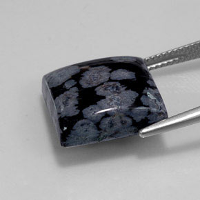 12.55캐럿 천연 그레이 화이트 블랙 스노우플레이크 옵시디언, 스퀘어, 15.1×15.1 mm, 불투명체