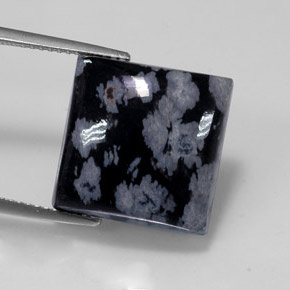 11.52캐럿 천연 블랙 화이트 스노우플레이크 옵시디언, 스퀘어, 14.9×14.9 mm, 불투명체