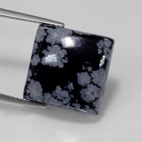 11.74캐럿 천연 블랙 화이트 스노우플레이크 옵시디언, 스퀘어, 15×15 mm, 불투명체