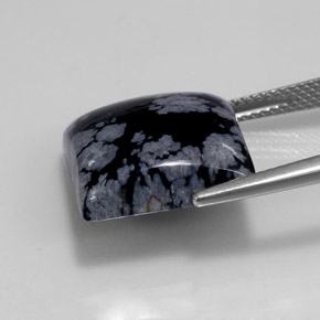 11.74캐럿 천연 블랙 화이트 스노우플레이크 옵시디언, 스퀘어, 15×15 mm, 불투명체
