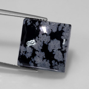 12.14캐럿 천연 그레이 화이트 블랙 스노우플레이크 옵시디언, 스퀘어, 15×15 mm, 불투명체