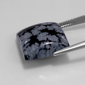 12.14캐럿 천연 그레이 화이트 블랙 스노우플레이크 옵시디언, 스퀘어, 15×15 mm, 불투명체